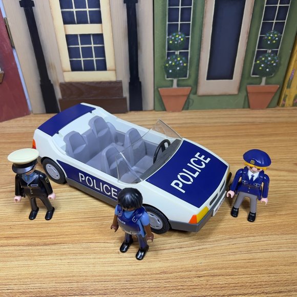 Vintage 1997 Playmobil Police Car Vehicle 90's Toy with 3 Police Figures - Picture 2 of 12